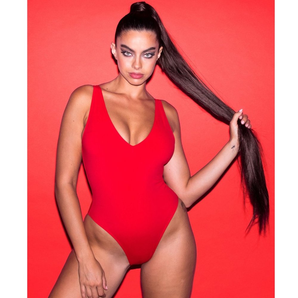 NWT TA3 Hi Cut Plungey Swimsuit Bodysuit in Red